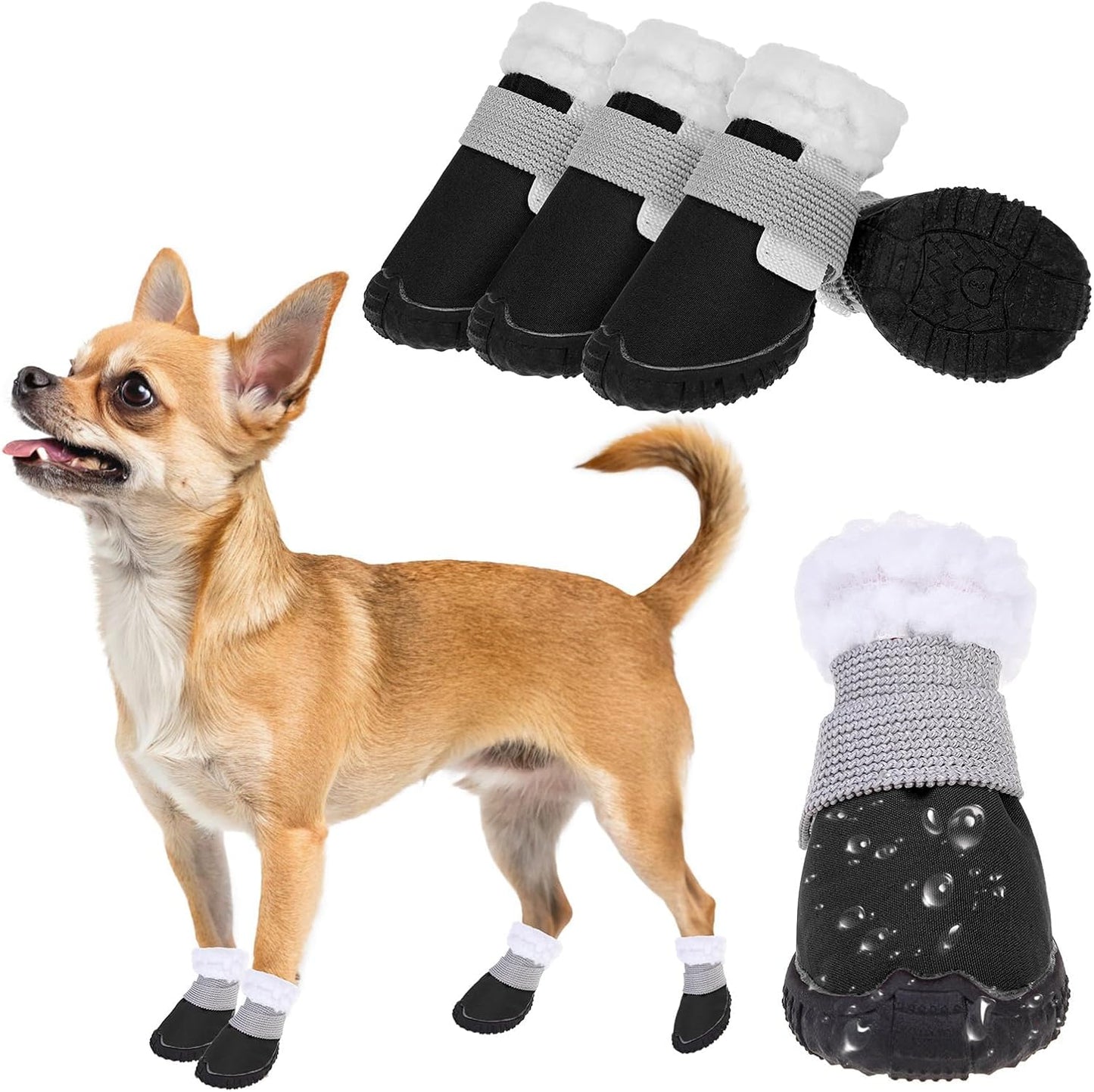 BEAUTYZOO Dog Winter Boots, Waterproof Dogs Snow Shoes with Anti-Slip Sole & Warm Fleece Lining-Indoor Outdoor Paw Protectors for Small Dogs, Puppy Booties to Prevent Licking on Hardwood Floors,Size 1