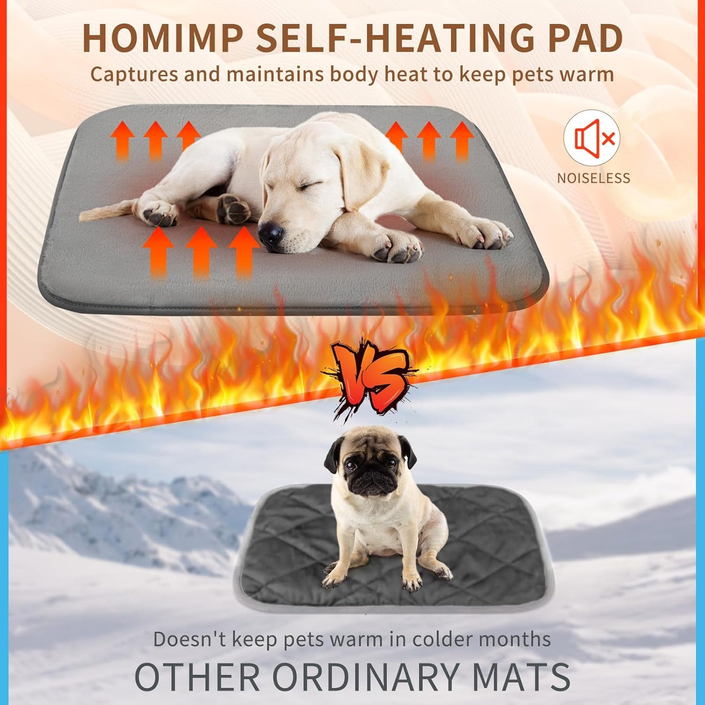 Homimp Self Warming reusable dog training pads,Non-Slip Washable Pee Pads for Dogs, Fast Absorbent Pet Whelping Pads, Ideal for Puppy Senior Dog Whelping, Incontinence, Housebreak, Crate,48x28in, Gray