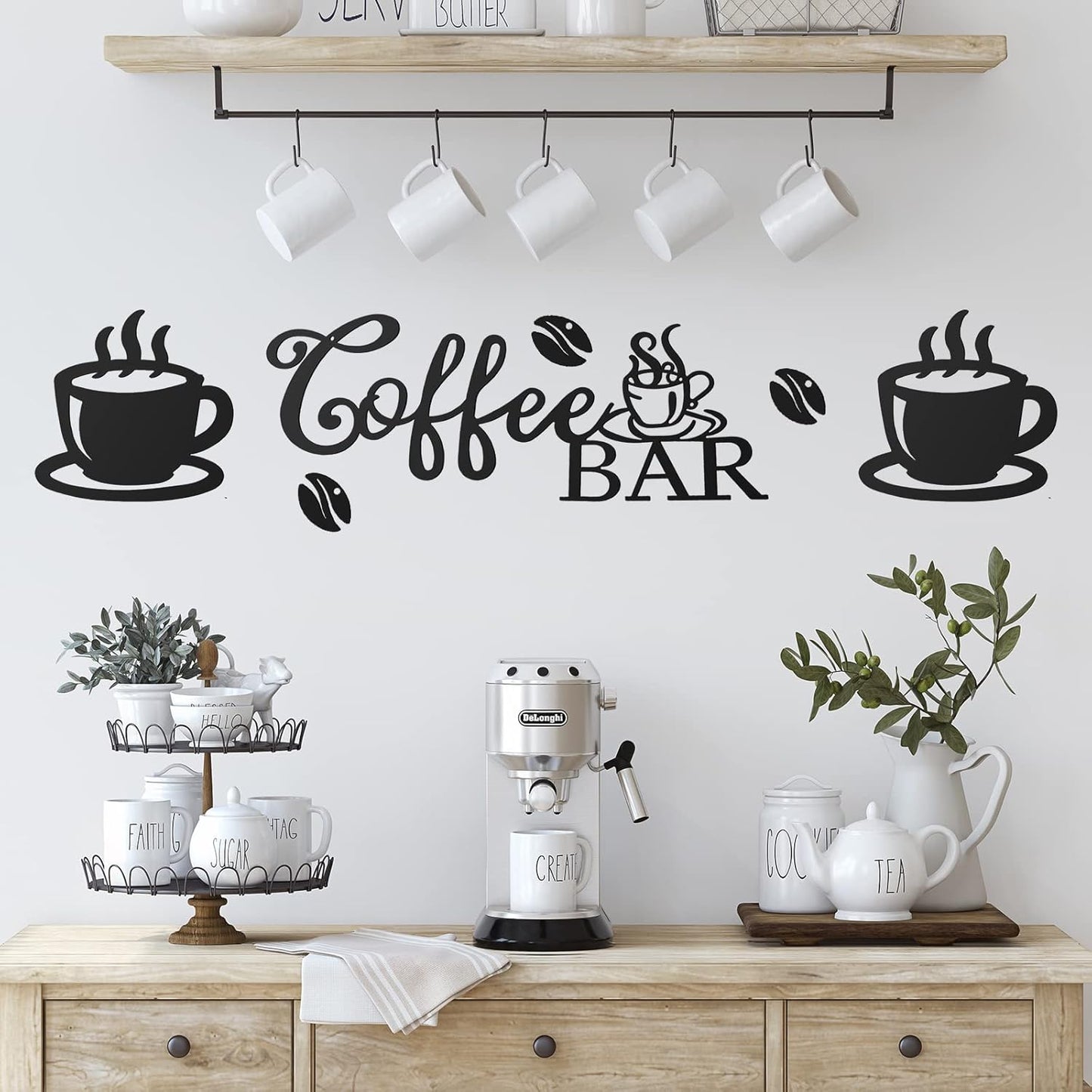 Ferraycle Coffee Bar Rustic Metal Sign Rustic Coffee Bar Hanging Wall Decor Coffee Signs for Coffee Bar Metal Coffee Wall Art for Coffee Bar Home Office Kitchen (Coffee Bar, Bean and Cup Style)