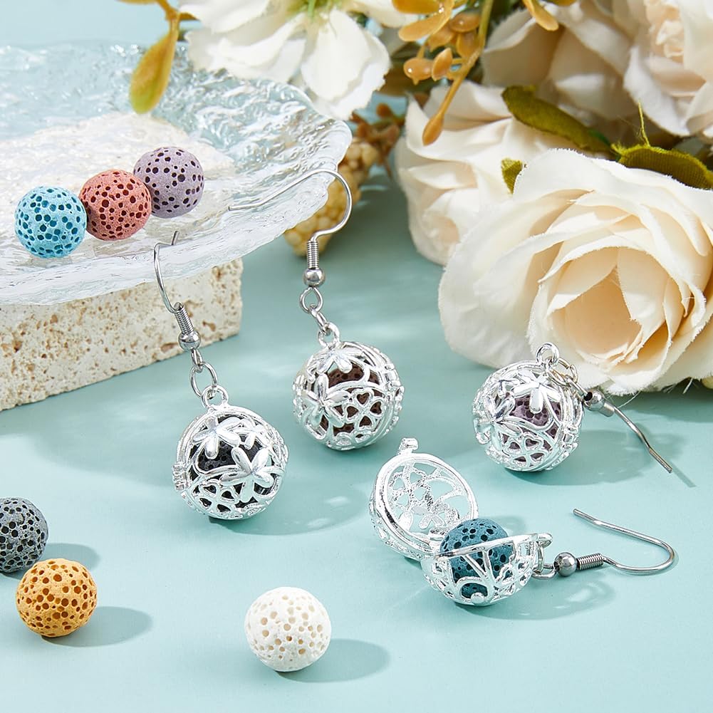 SUPERFINDINGS 2 Pairs Essential Oil Diffuser Dangling Earrings 304 Stainless Steel Hoop Earring with 10pcs Natural Lava Rock Stones 36mm Aromatherapy Earrings Drop Earring for women