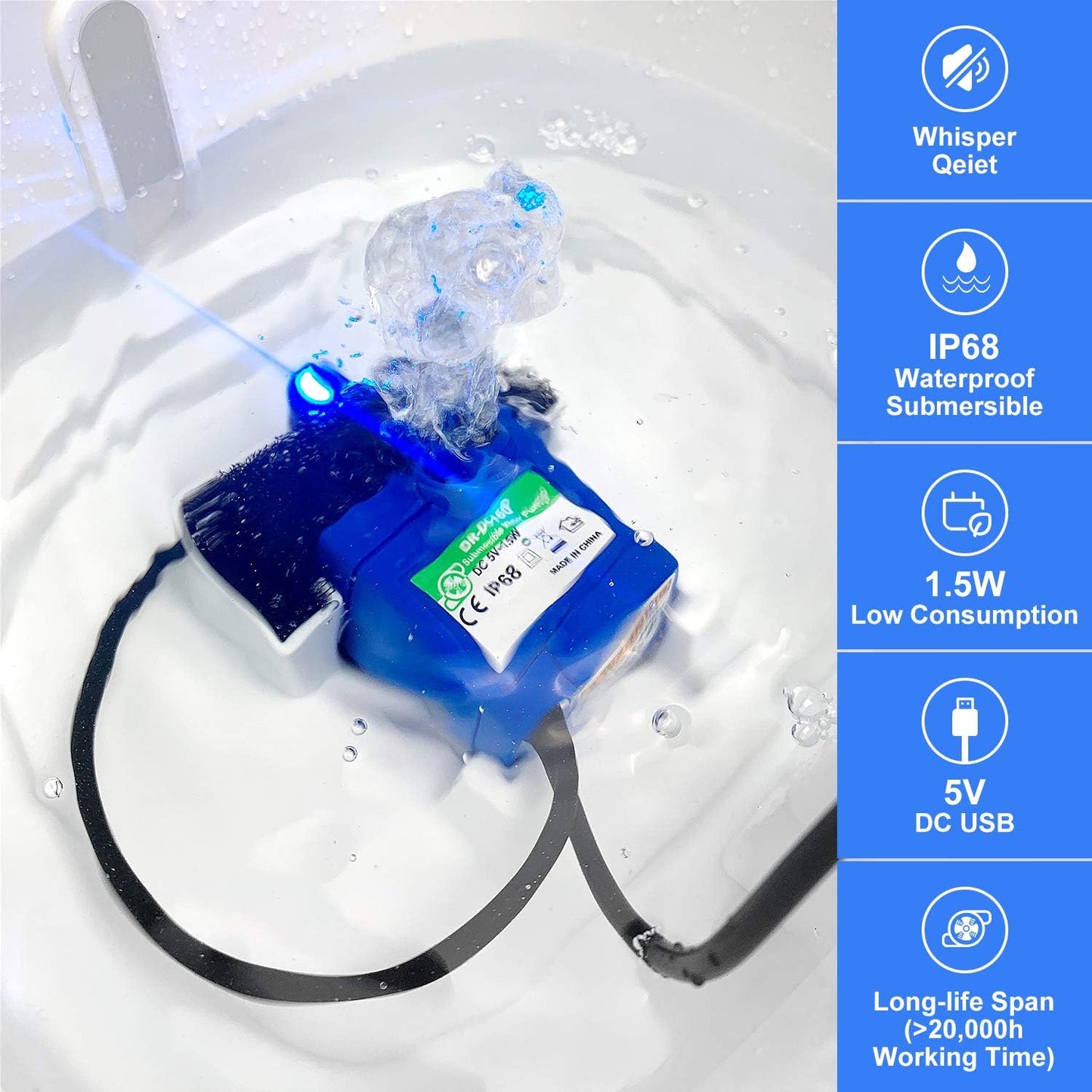 Cat Water Fountain Pump, Replacement Pet Fountain Pump DR-DC160 Motor for 360° Stainless Steel Cat Fountain, Cupcake Ceramic Cat Drinking Fountain, Plastic Water Dispenser