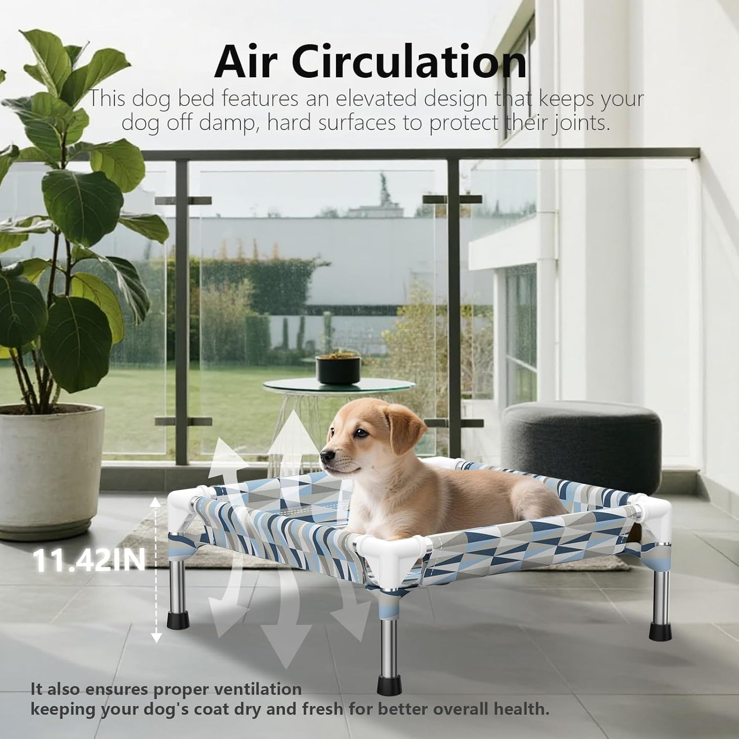 Elevated Dog Bed with Full Guardrail, Raised Dog Sofa Beds, Rectangular Sleeping Puppy Bed，Cooling Outdoor Pet Cot with Breathable Cotton Fabric (Small