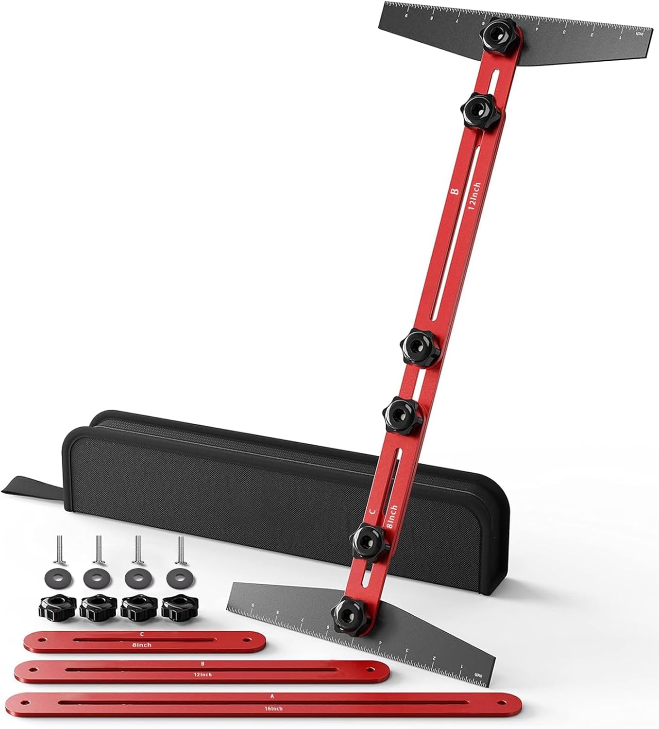 TANYO Stair Tread Template Tool, 8" to 60" Aluminum Stair Tread Jig for Accurately Measuring Angle, Length & Depth. Precision Stair Gauge Measuring Tool for Stairs, Floor, Cabinets
