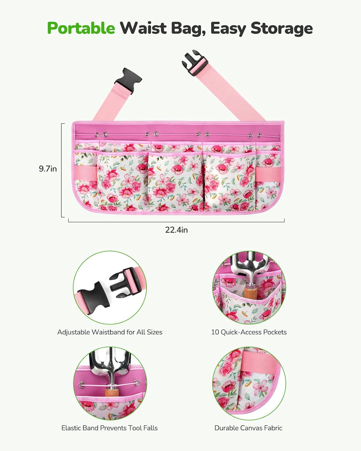 All-in-One Garden Tool Set with Tools Organizer Belt Adjustable, 10-Piece Gardening Hand Tools, Long Lasting Rust-Proof Premium Garden Tool Kit, Gardening Gift for Women Men (Pink)
