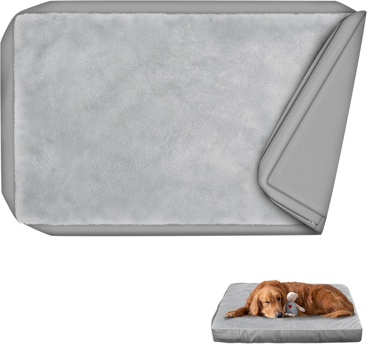 Explore Land Waterproof Dog Bed Cover Machine Washable Fluffy Dog Bed Replacement Cover for 48 Inch Crate, 48Lx30Wx4H inch, Gray