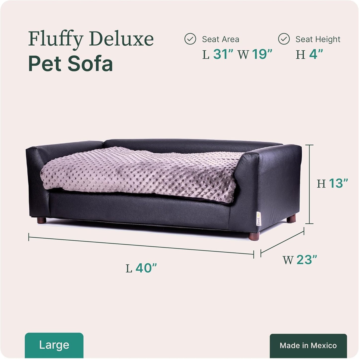Keet Fluffy Deluxe Pet Bed, Charcoal, Large (40x23x13)
