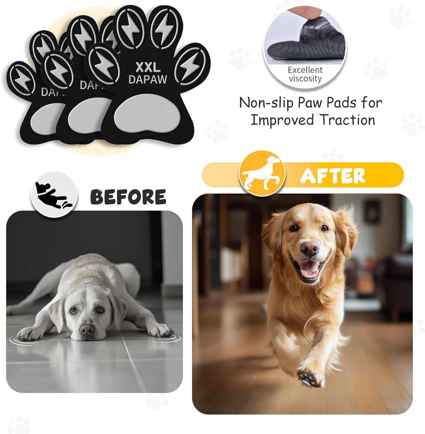 Dapaw Anti-Slip Dog Paw Pads, Paw Grip for Senior Dog on Hardwood & Tile Floors, Protector Pads for Hot Pavement, Paw Stickers for Dogs Feet with Strong Traction (5 Sets, 20 Pcs) XXL