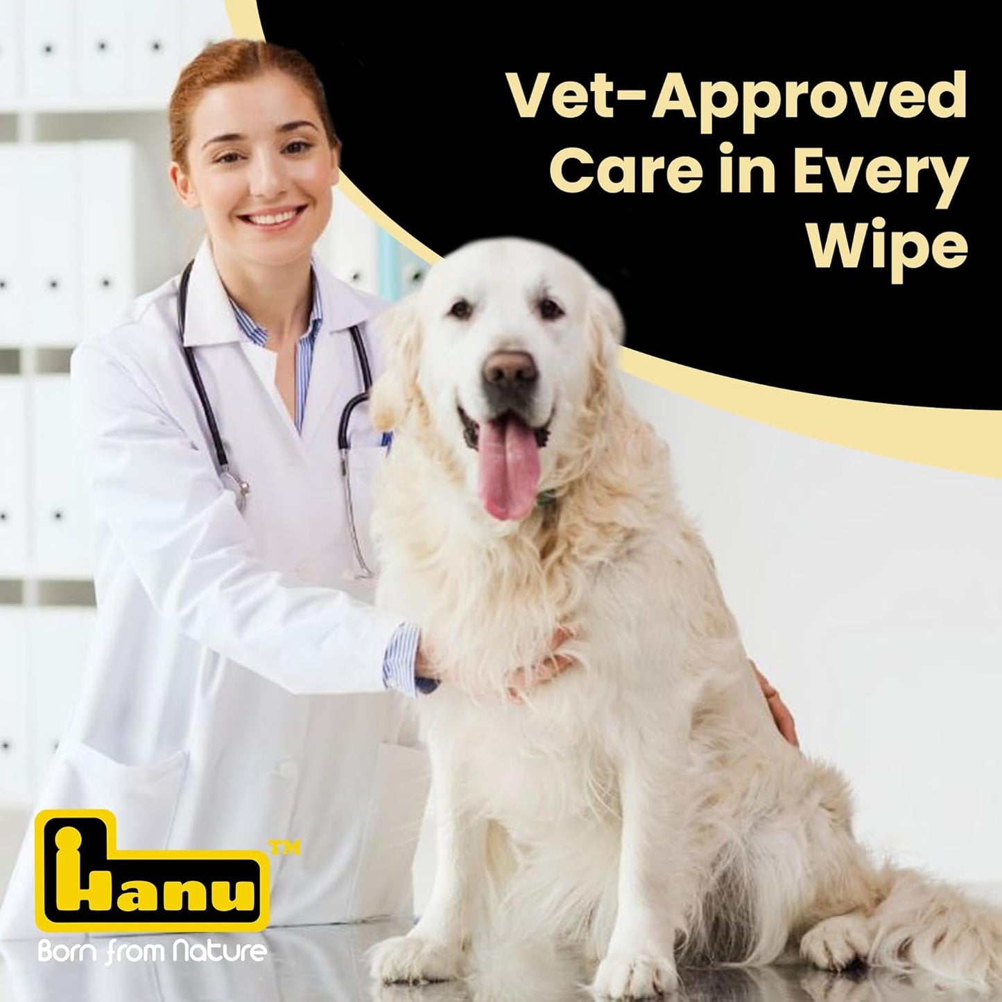 Hanu Pet Grooming Wipes for Dogs and Cats, Hypoallergenic, Cleans Tear Stains, Itching Relief, for face,Paws, Body and Butt, Peach Oolong