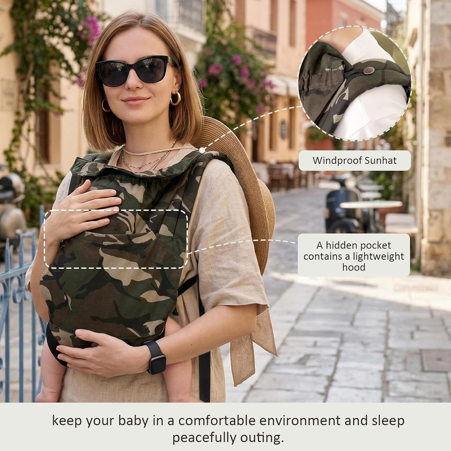 Baby Carrier for Dad (7-30lbs)-Military Stylish Infant Holder Carriers Newborn to Toddler, Men Baby Carrier with Windproof Cap, One Size Fits All, Camouflage