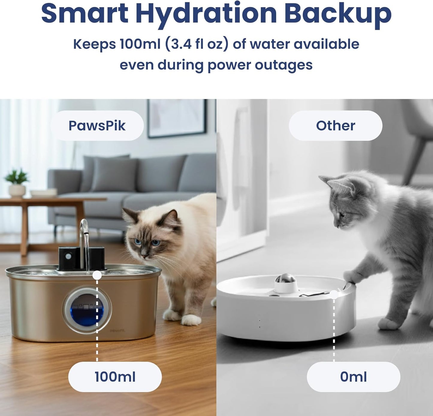 PawsPik 3.2L Cordless Stainless Steel Cat Water Fountain, Rechargeable Battery Operated Pet Water Fountain, Automatic Drinking Fountain with Filter, Motion Sensor & 3 Flow Modes for Indoor Cats & Dogs