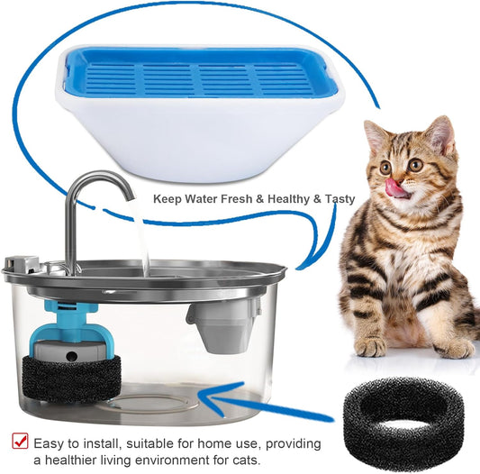Replacement Filters for 3.2L/2.5L Cat Water Fountain, 10-Pack Filters and10 Pre-Filter Sponges, Multi-Layer Filtration System for Pet Fountain, Removes Impurities and Odors