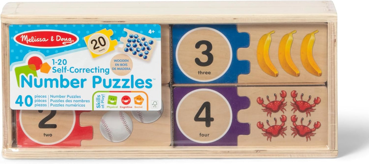Melissa & Doug Self-Correcting Wooden Number Puzzles with Storage Box (40 pcs)
