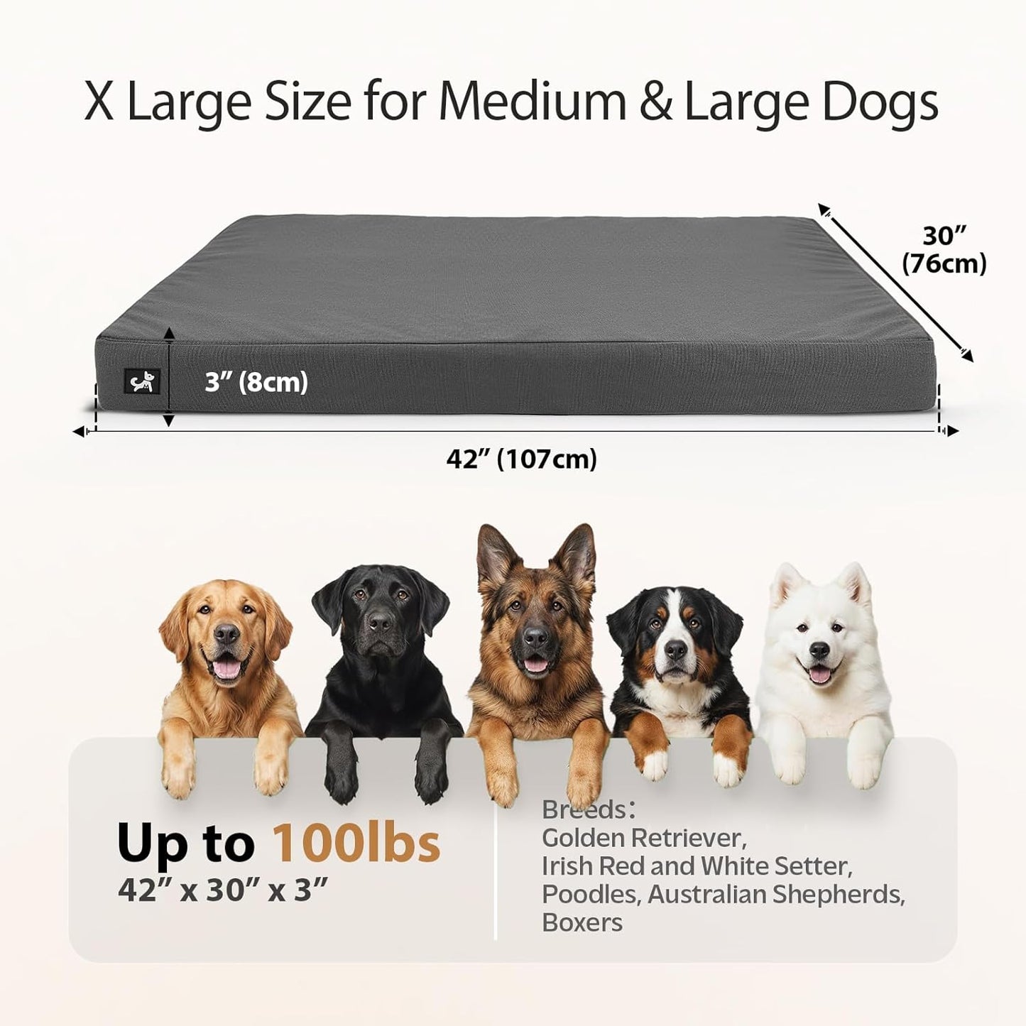 Sytopia 42 Inch Indestructible Dog Beds for Large Dogs, XL Canvas Outdoor Chew Proof Dog Bed, Waterproof & Washable Orthopedic Crate Bed with Non-Slip Bottom, Dark Grey
