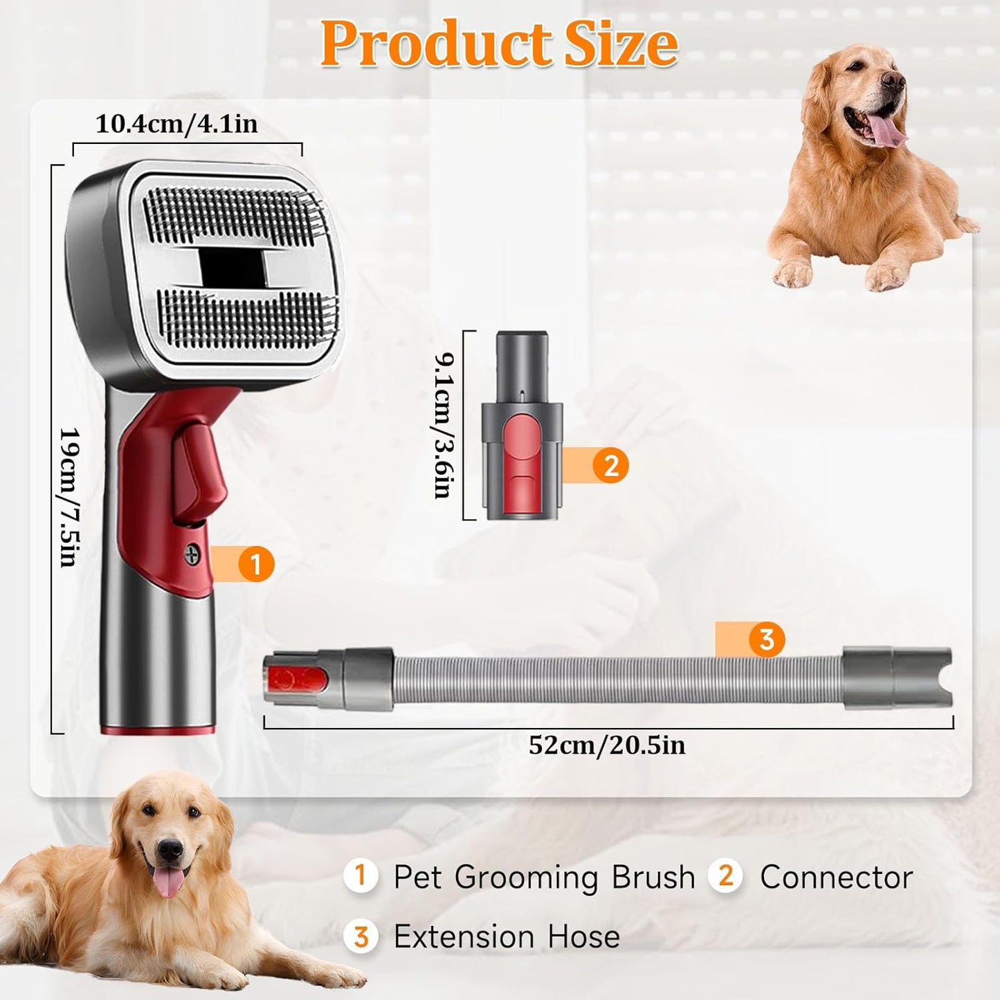Pet Dog Grooming Attachment Kit, Deshedding Brush Attachment for V15, V11, V10, V8, V7 – Effective Grooming & Cleaning – Hair Grooming Tools for Dog and Cat, 3 Pack