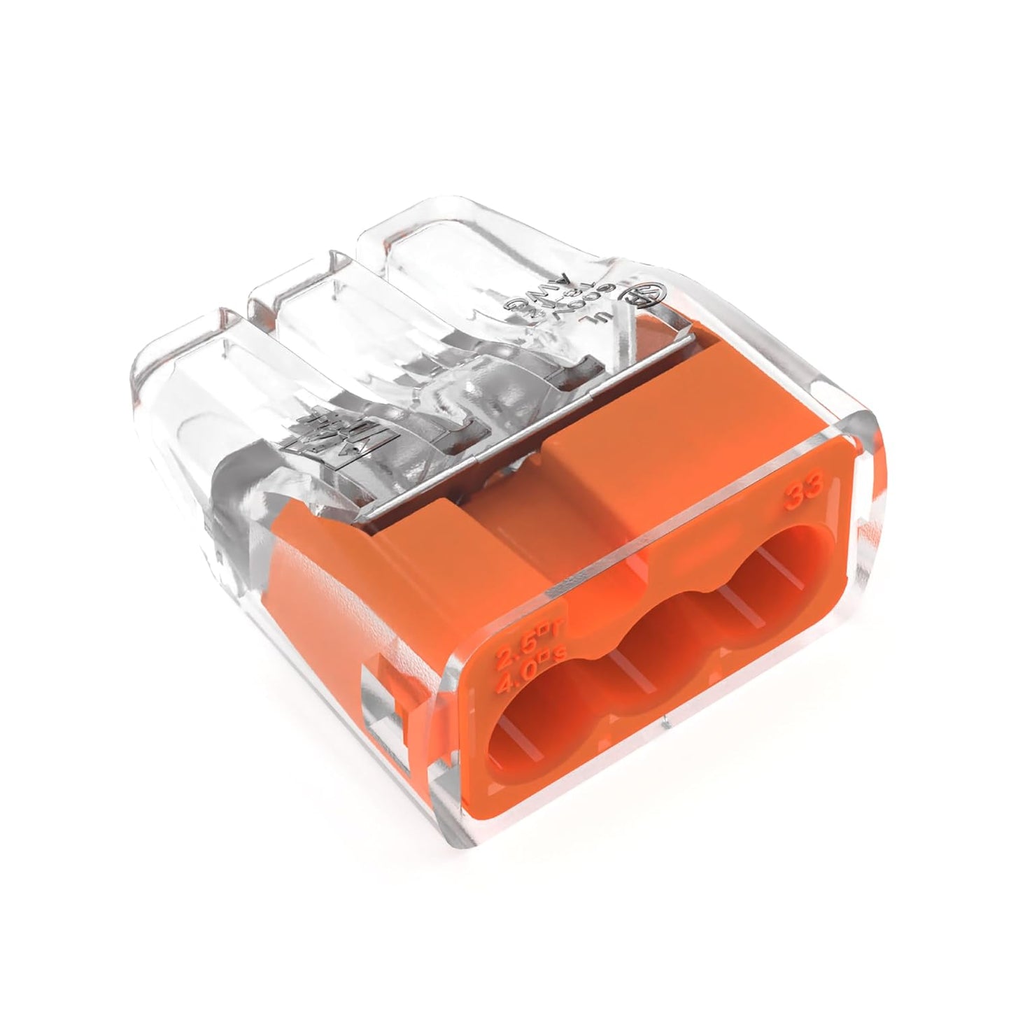 Ideal Electrical in-Sure Push-in Wire Connector, 3-Port (30-1033P), Bag of 100—Color Coded No-Twist Connectors for Solid and Stranded Wires