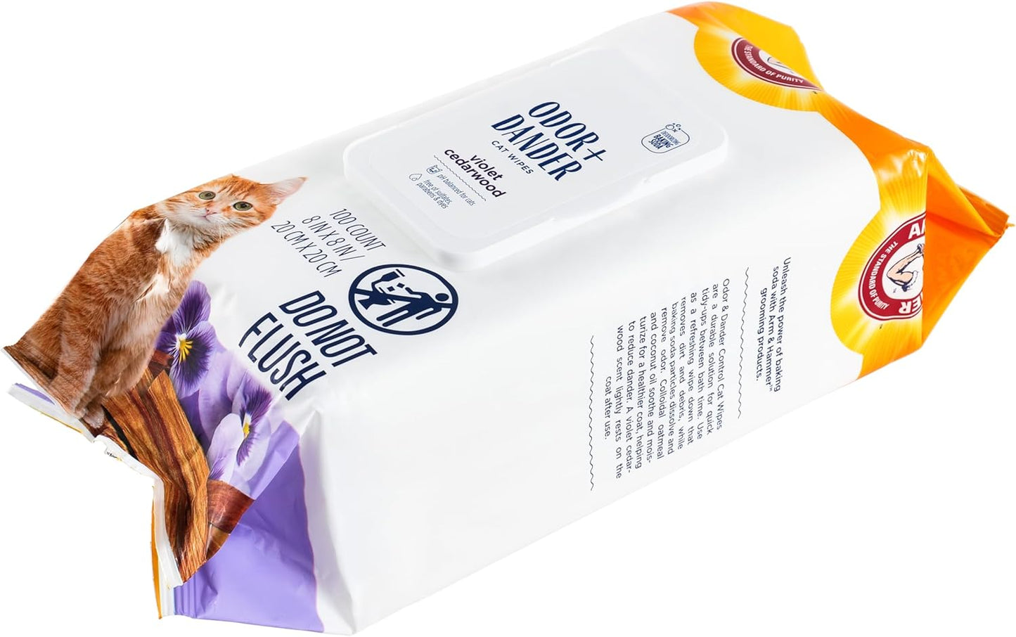 Arm & Hammer for Pets Odor Control Wipes for Cats - Best Odor Eliminating Waterless Cleaning for Cats, Violet Cedarwood Scent, 100 Count