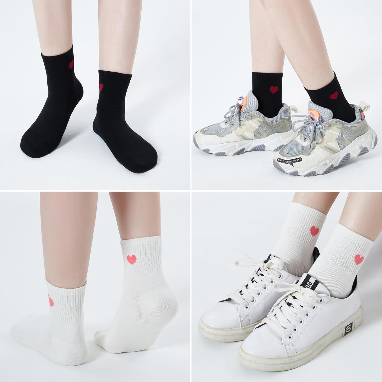Women's Cute Ankle Crew Socks - Novelty Fun Heart Cotton Casual Athletic Running Socks-6Pairs