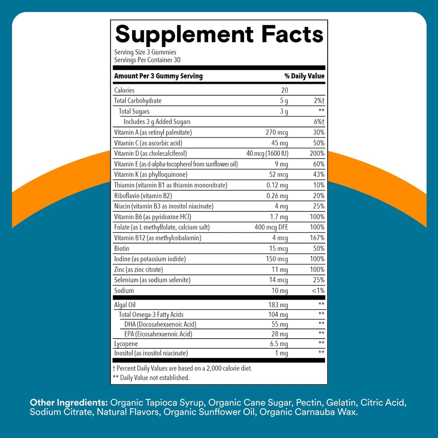 SmartyPants Men's Multivitamin Gummies, Omega 3 (DHA/EPA), Methylfolate, Vitamin D3, C, Vitamin B12, B6, Vitamin A, K, Zinc & Selenium, Gluten Free, 90 Count (30 Day Supply)