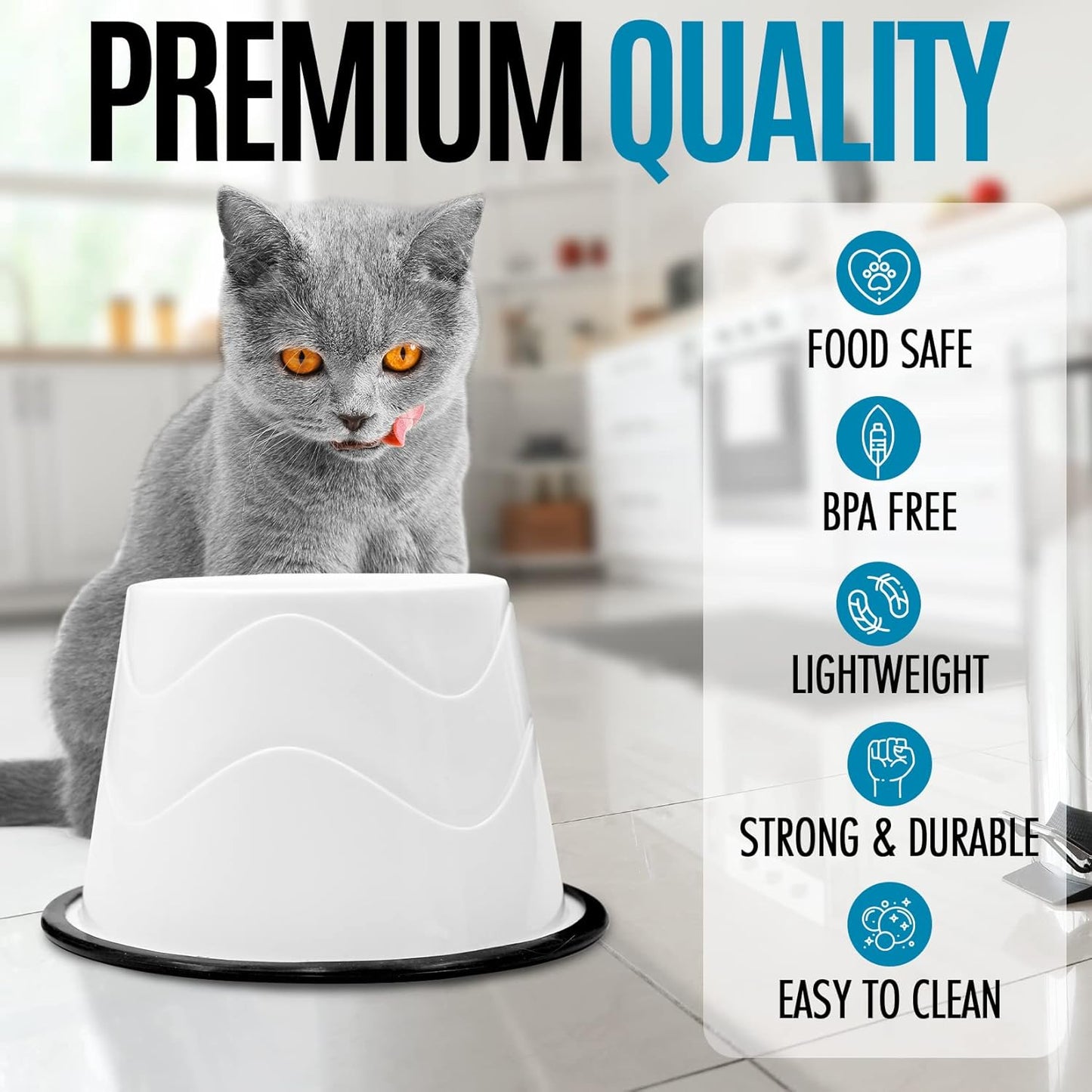 No Slip Base Elevated Bowls for Small Dogs and Cats Wearing Cone - Raised Bowls for Dogs and Cats - 2 Pair