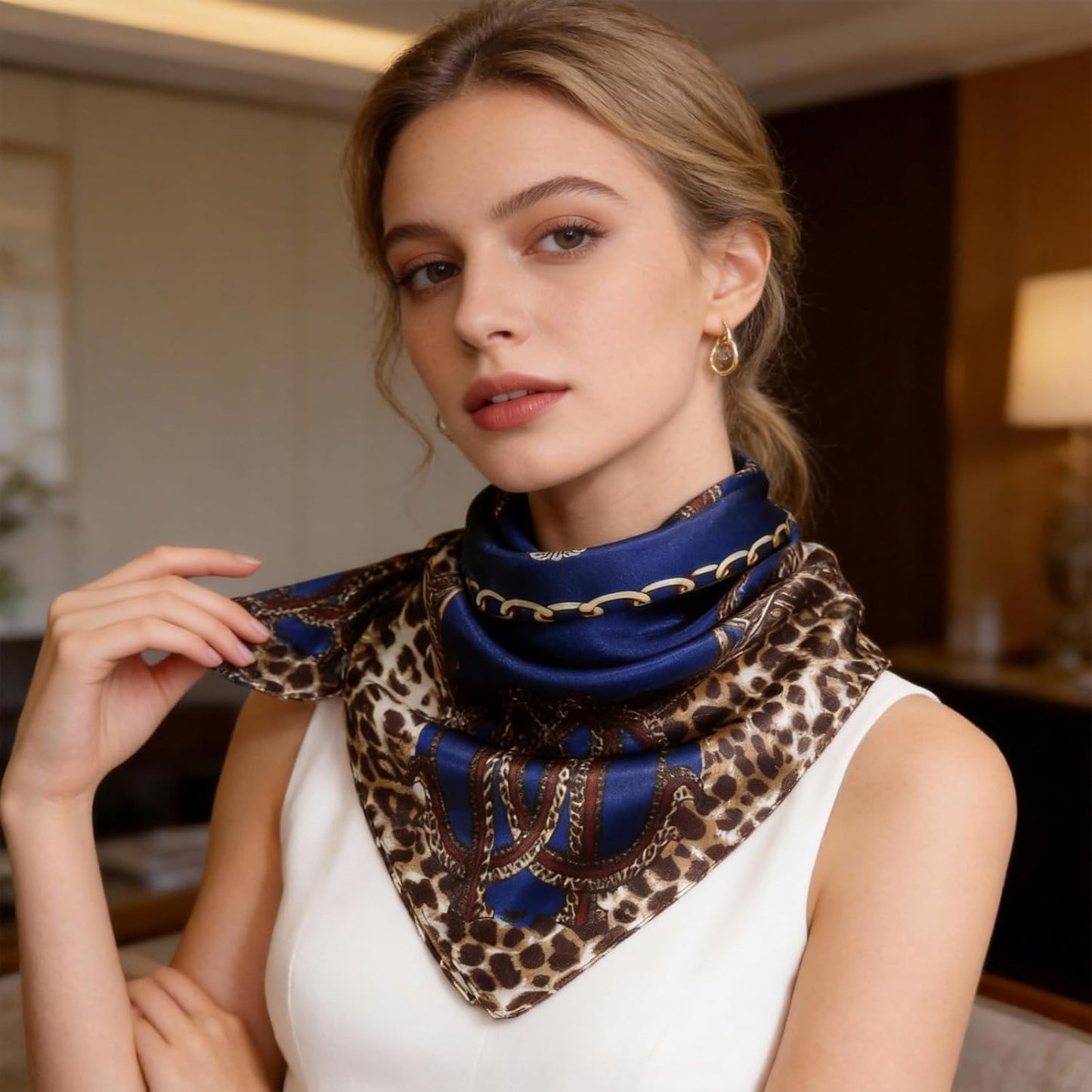 Ciormis 35" Silk Head Scarf for Women, 4 Pcs Satin Hair Scarf Square Silk Bandana Top Neck Scarves Hair Wraps for Sleeping
