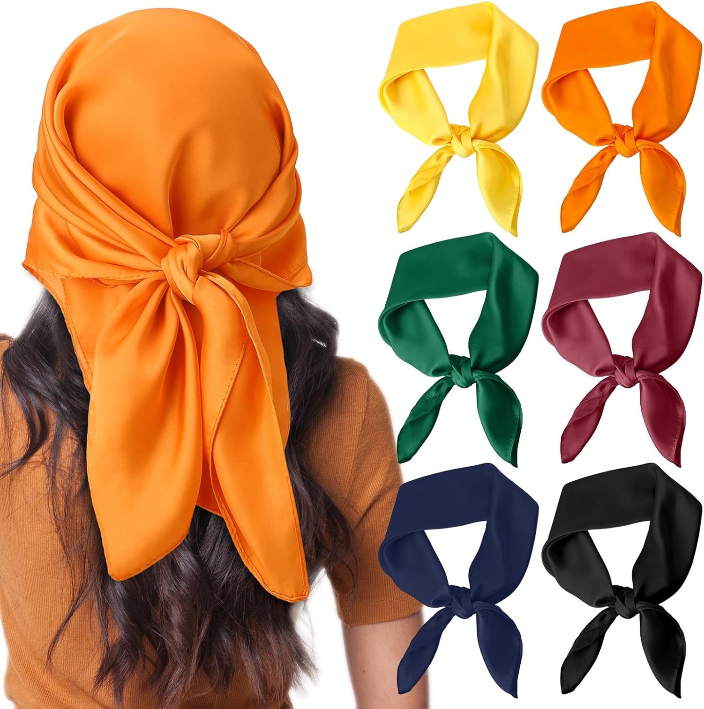 JATEBI 27''/35'' Women Large Satin Scarf Silk Feel Square Wraps Big Hair Bandanas Vintage Print Solid Color Bandana Scarves
