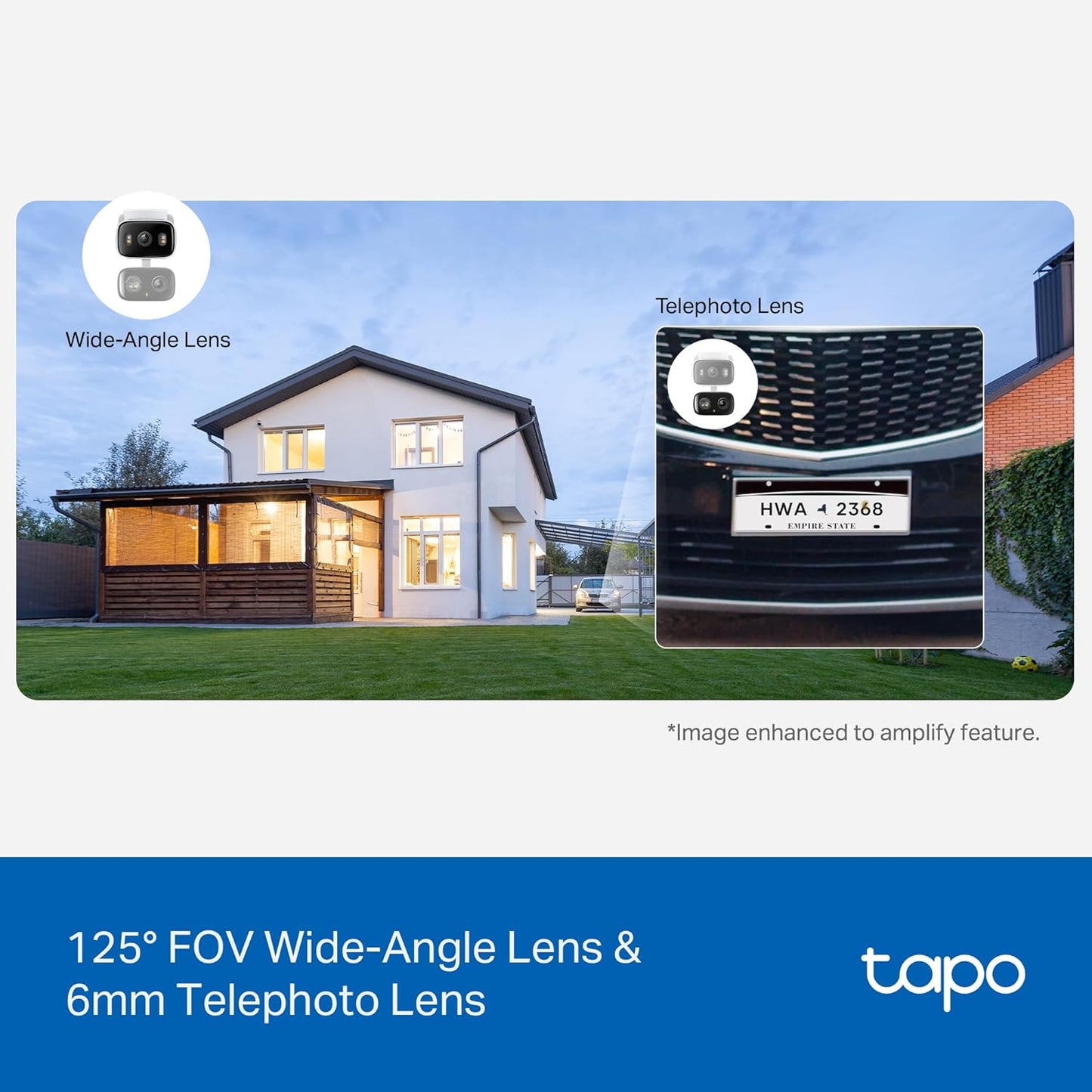 Tapo 2K Indoor/Outdoor Dual Lens Pan/Tilt Wired Security Camera - 125° Wide-Angle View + 6mm Zoom, Motion Track, Person/Vehicle Detection, Subscription-Free Local Storage or Optional Cloud, C246D