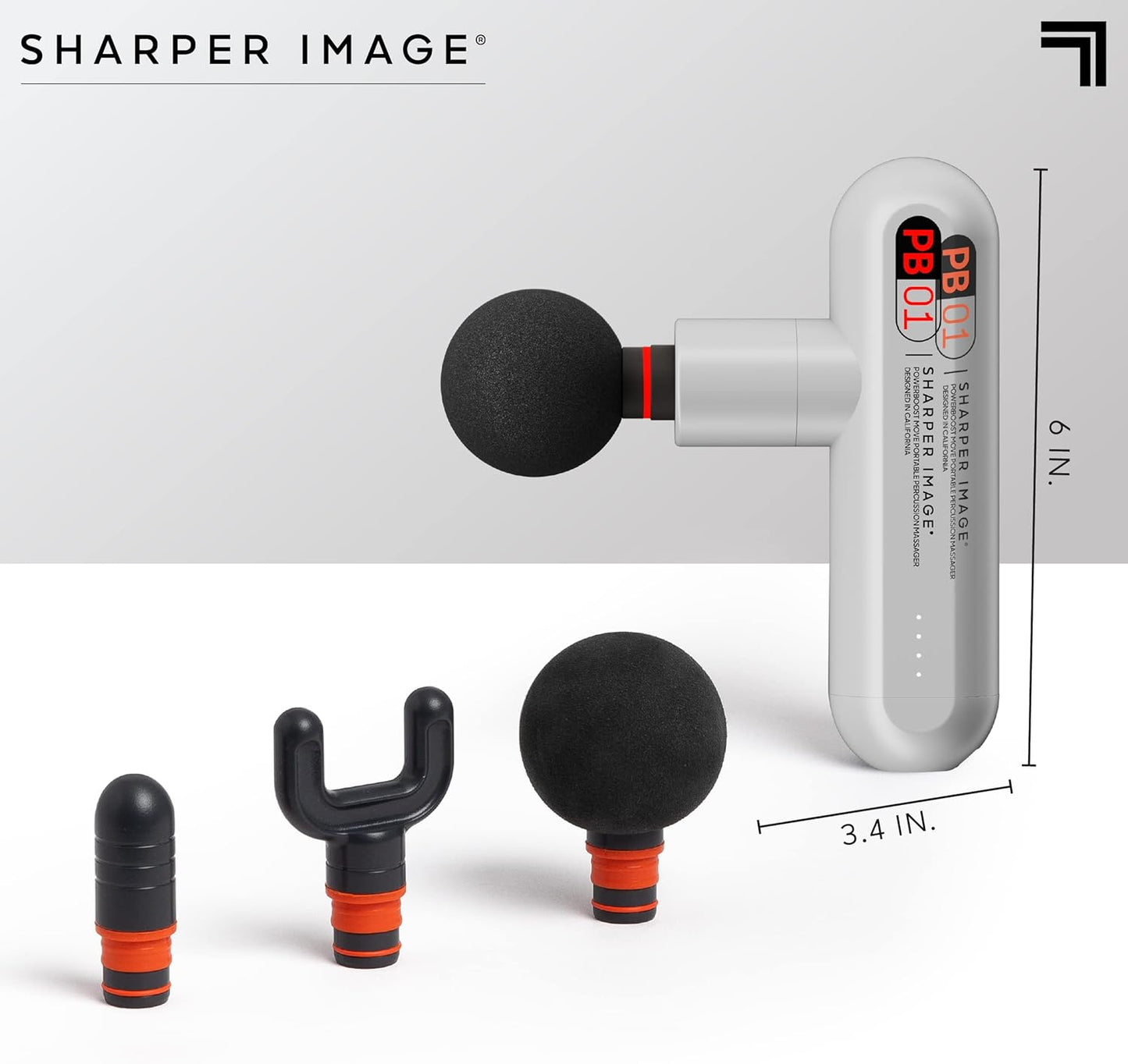 Sharper Image Powerboost Move - Mini Percussion Massage Gun| 4 Attachments, 4 Speeds, FSA Eligible| Full Body Back & Shoulder Massager| Deep Tissue Muscle Recovery| Portable Pain Relief Massage Tool