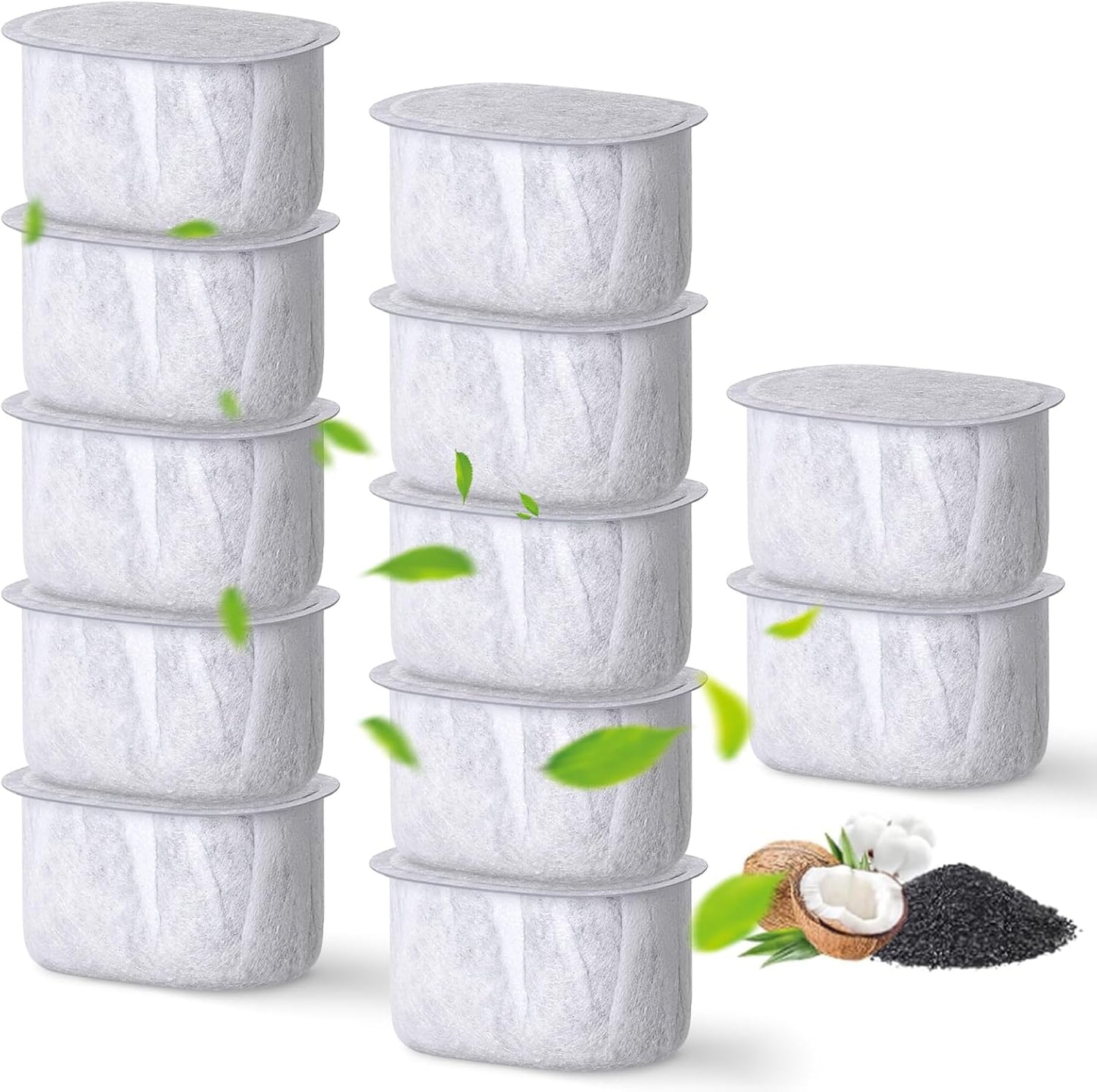 12 Pack Cat Water Fountain Replacement Filters with Sponges Compatible with W300&W300B&W500&W500B Automatic Pet Fountain 71oz/2L and 118oz/3.5L Dog Water Bowl Drinking Dispenser