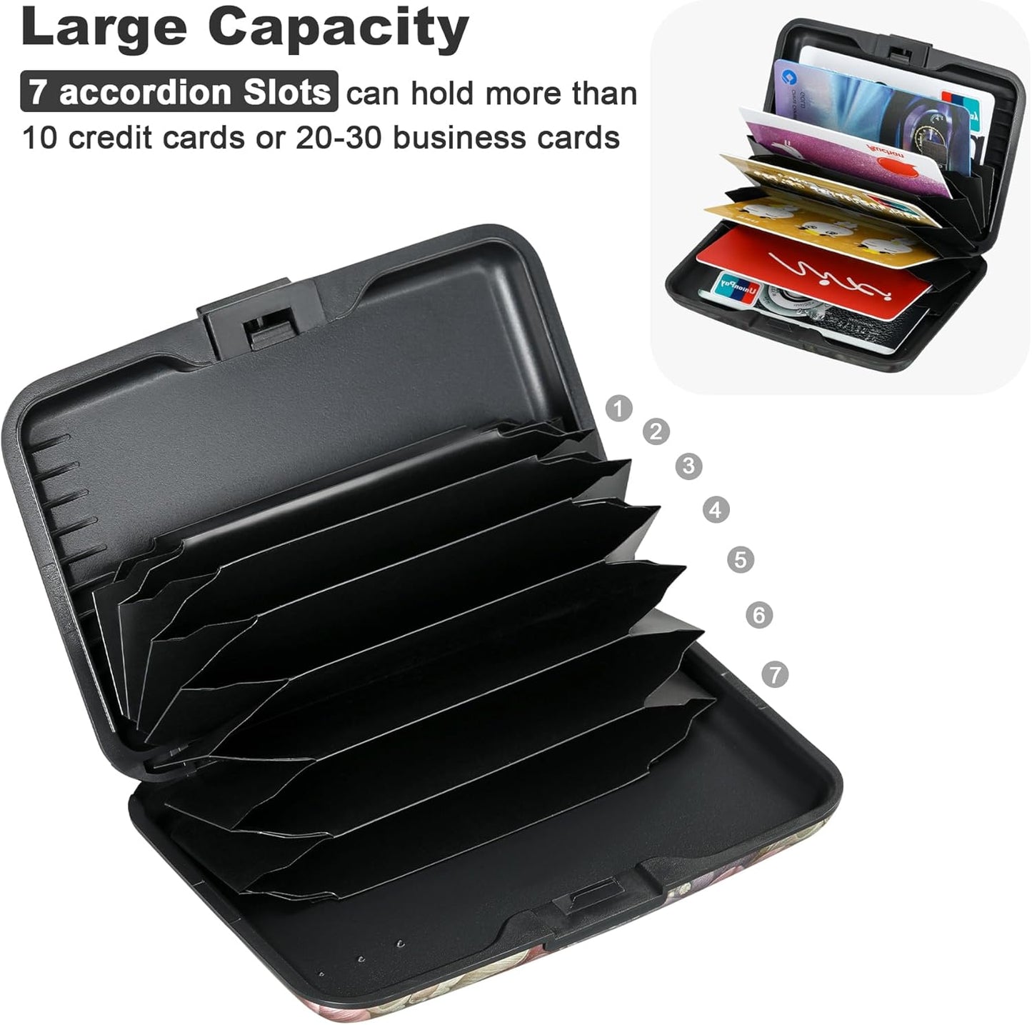 ELFISH Mini RFID Aluminum Wallet Credit Cards Holder Business Card Case Metal ID Case for Men Women（Happy Flower