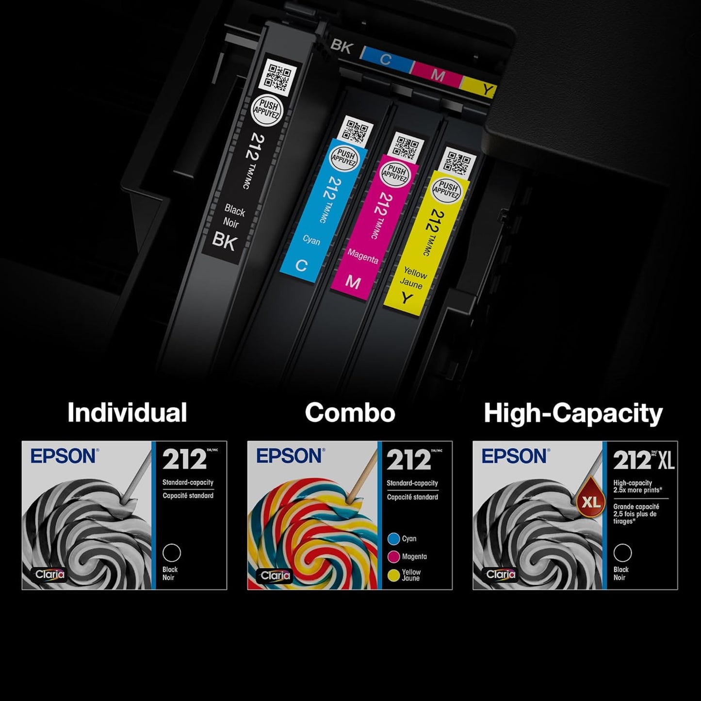 EPSON 212 Claria Ink High Capacity Black & Standard Color Cartridge Combo Pack (T212XL-BCS) Works with WorkForce WF-2830, 2850 and Expression XP-4100, 4105