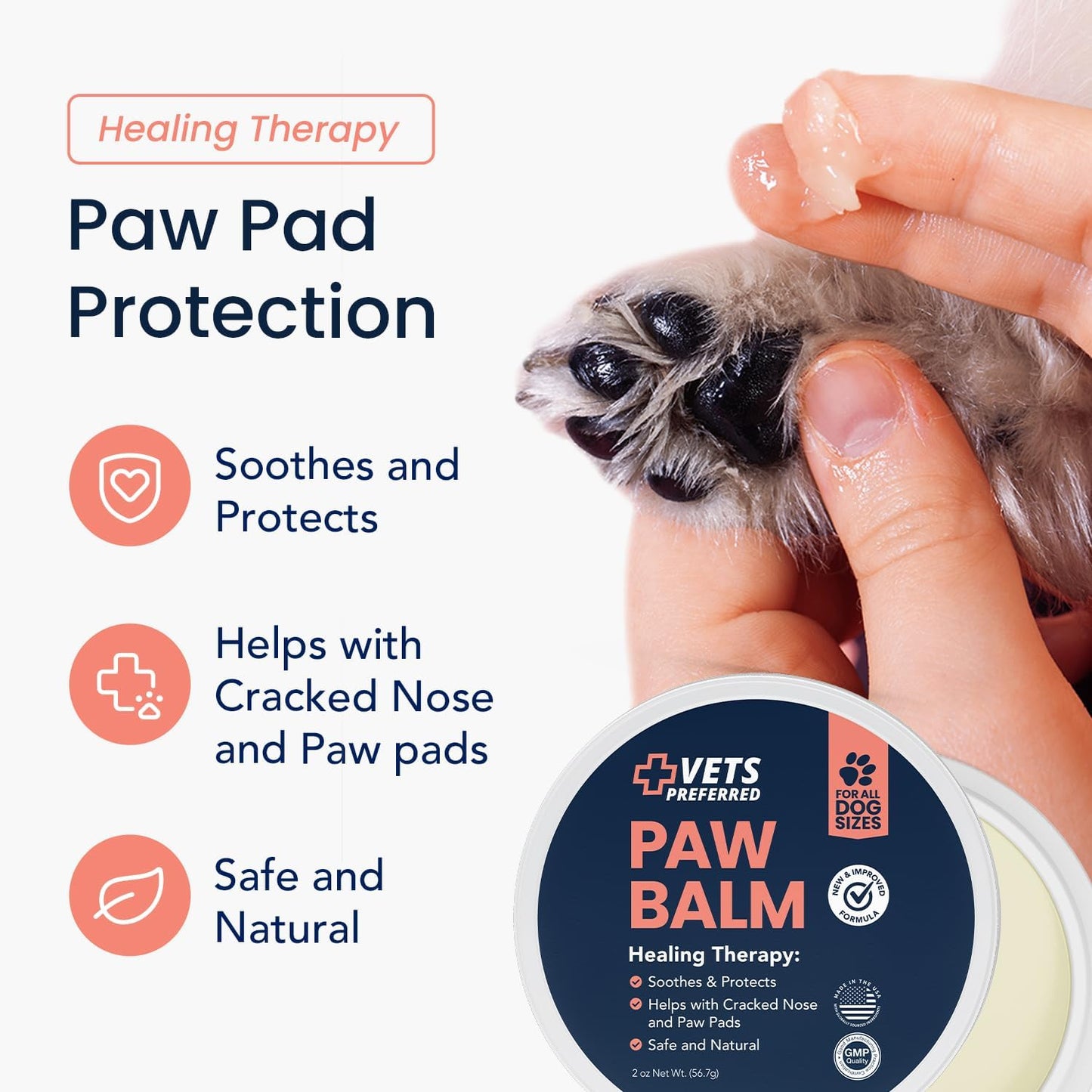 Vets Preferred Paw Balm Pad Protector for Dogs – Dog Paw Balm Soother – Heals, Repairs and Moisturizes Dry Noses and Paws – Ideal for Extreme Weather Season Conditions - 2 Oz
