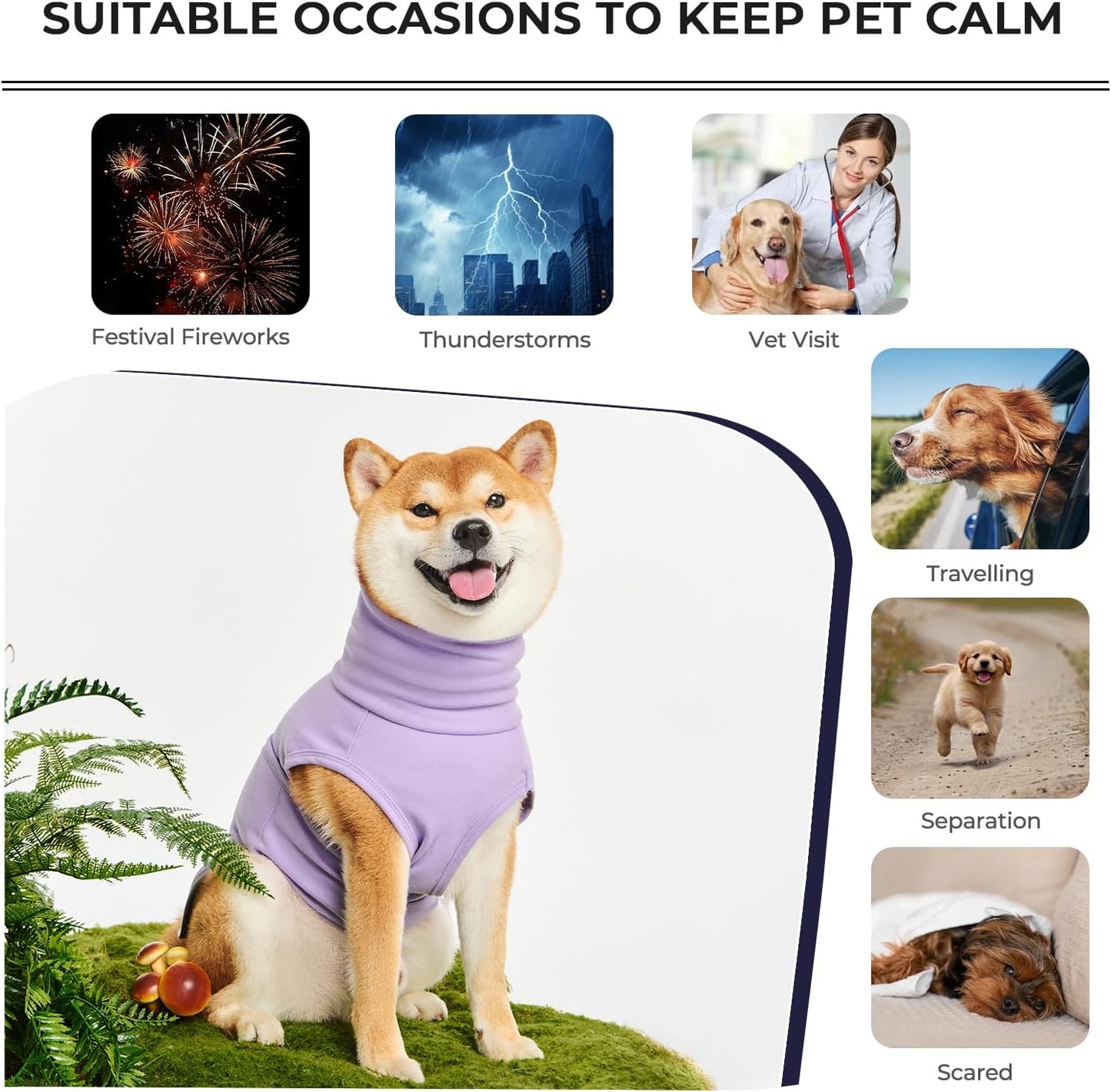 Dog Anxiety Calming Vest Adjustable Turtleneck Thunder Shirt Jacket for Fireworks, Separation, Vet Visits, Pet Hoodie for Large Medium Dogs