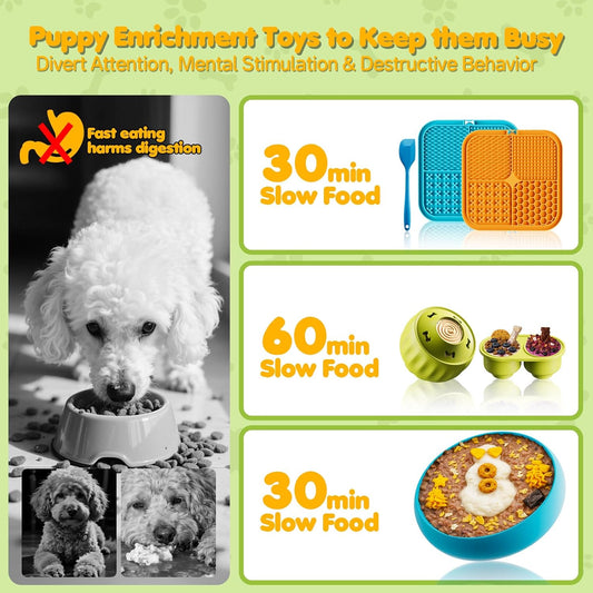 6-in-1 Dog Enrichment Toys Set - Lick Mat, Ball & Bowl with Peanut Butter, Frozen Treat Cognitive Dog Toys for Anxiety Relief & Mental Stimulation | Slow Feeding for Small/Medium Dogs & Puppies