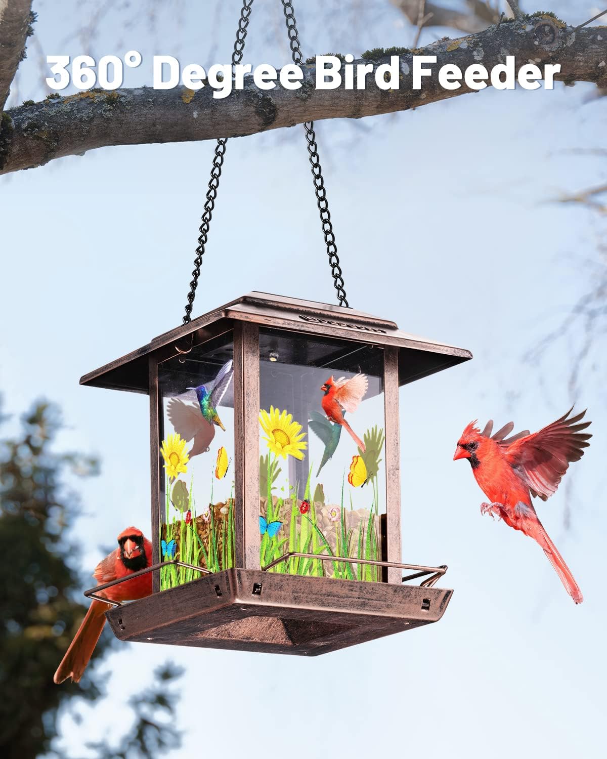 Solar Bird Feeders for Outdoors - 2.5 LBs Metal Wild Large & Small Bird Feeder for Outside Hanging, Gift Ideas for Avian Enthusiast Garden Yard Seeds (Chew-Proof, Weather Resistance)