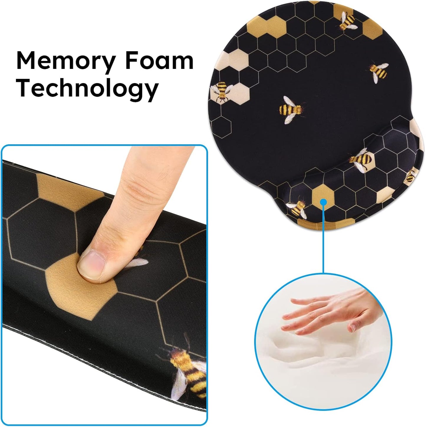 iCasso Desk Mat, Gaming Mouse Pad Wrist Support Set,4in1 XXL Large Mousepad + Keyboard Wrist Rest+Mouse Wrist Rest+Coaster Set with Ergonomic Design for Home Office Table Computer-Honeycomb