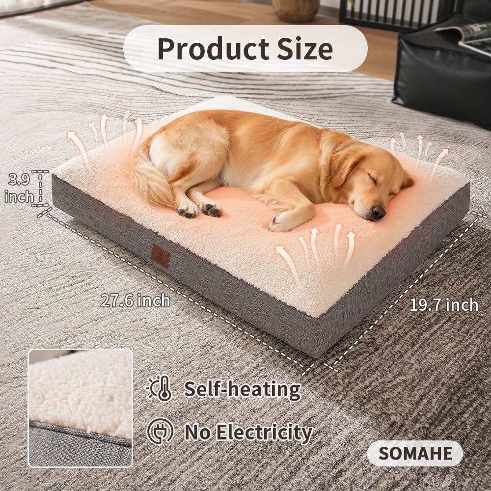 Dog Crate Bed Orthopedic Dog Bed for Small Dogs Reversible Plush Washable Pet Mat with Flat Crate Foam & Removable Cover, 35 x 27 × 4 Inch Grey
