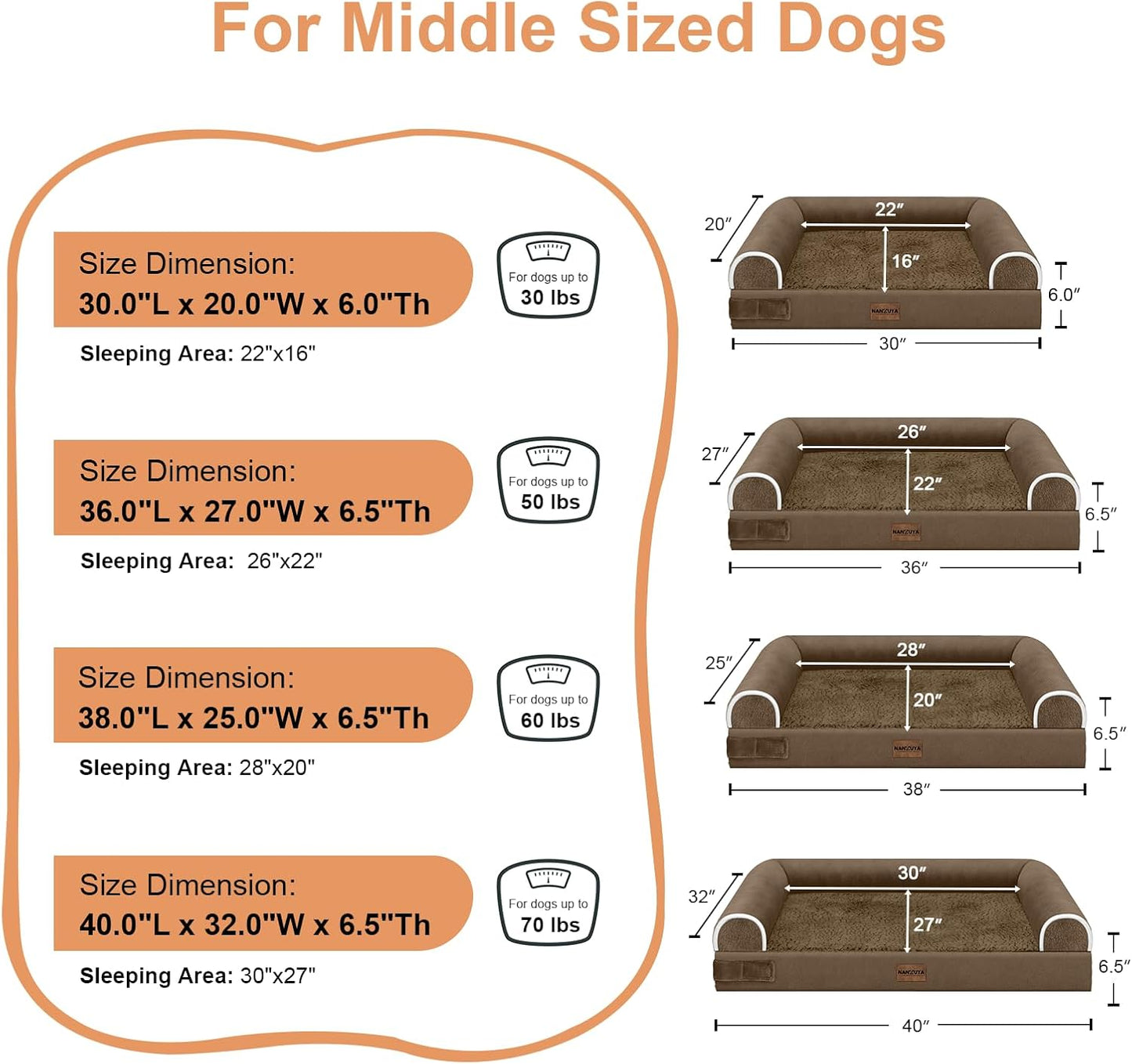 Large Dog Bed Orthopedic Washable: Beds Bolster XL Bed Big XLarge Dogs Egg Crate Foam Couch Sofa Waterproof with Removable Cover - Dark Coffee