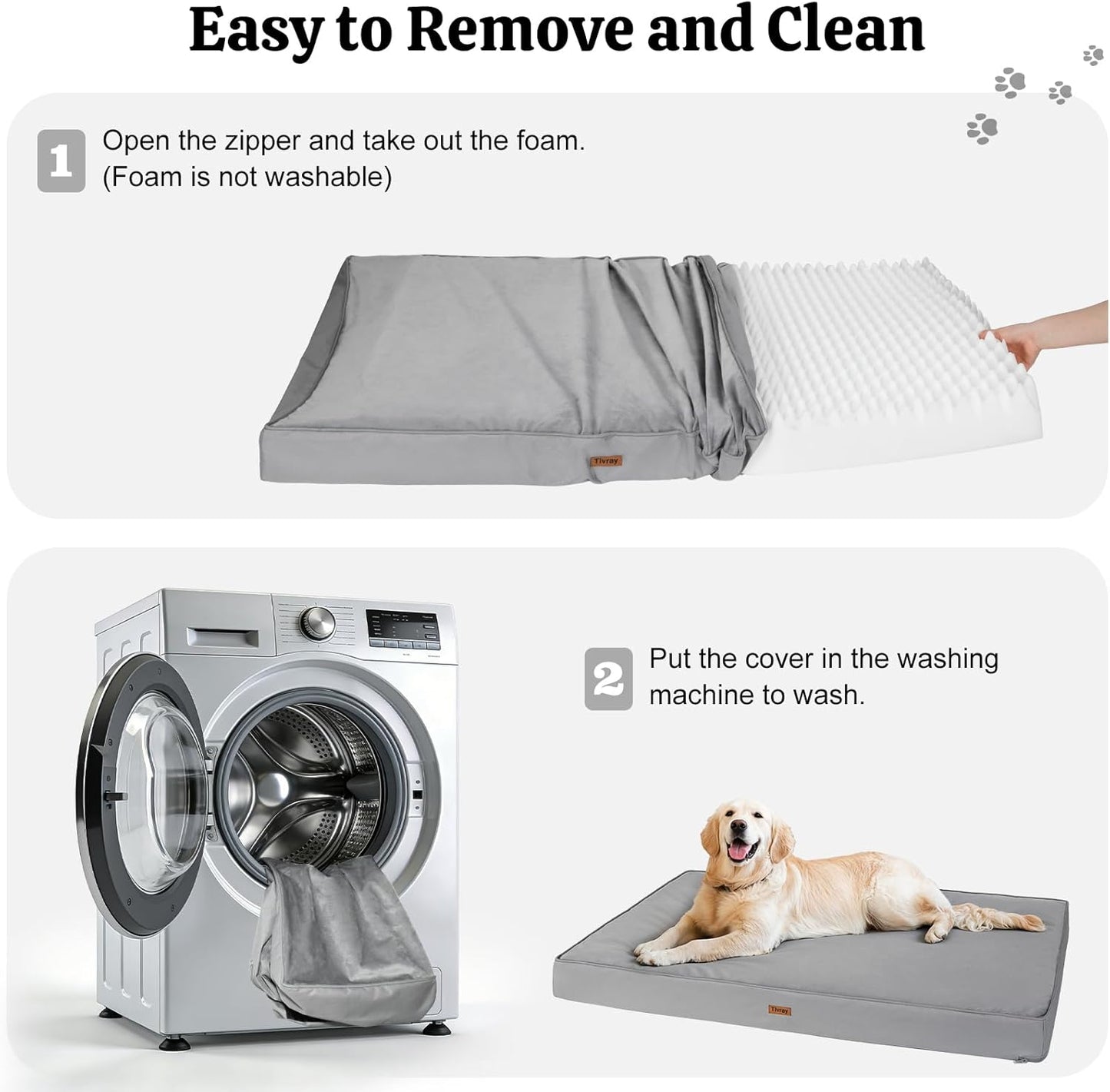 Orthopedic Dog Bed, 44" x 32" Dog Beds Large Sized, Waterproof Pet Mat, Big Pet Mattress Pad with Removable Washable Soft Plush Cover, Egg Crate Foam, Anti-Slip Bottom, Grey