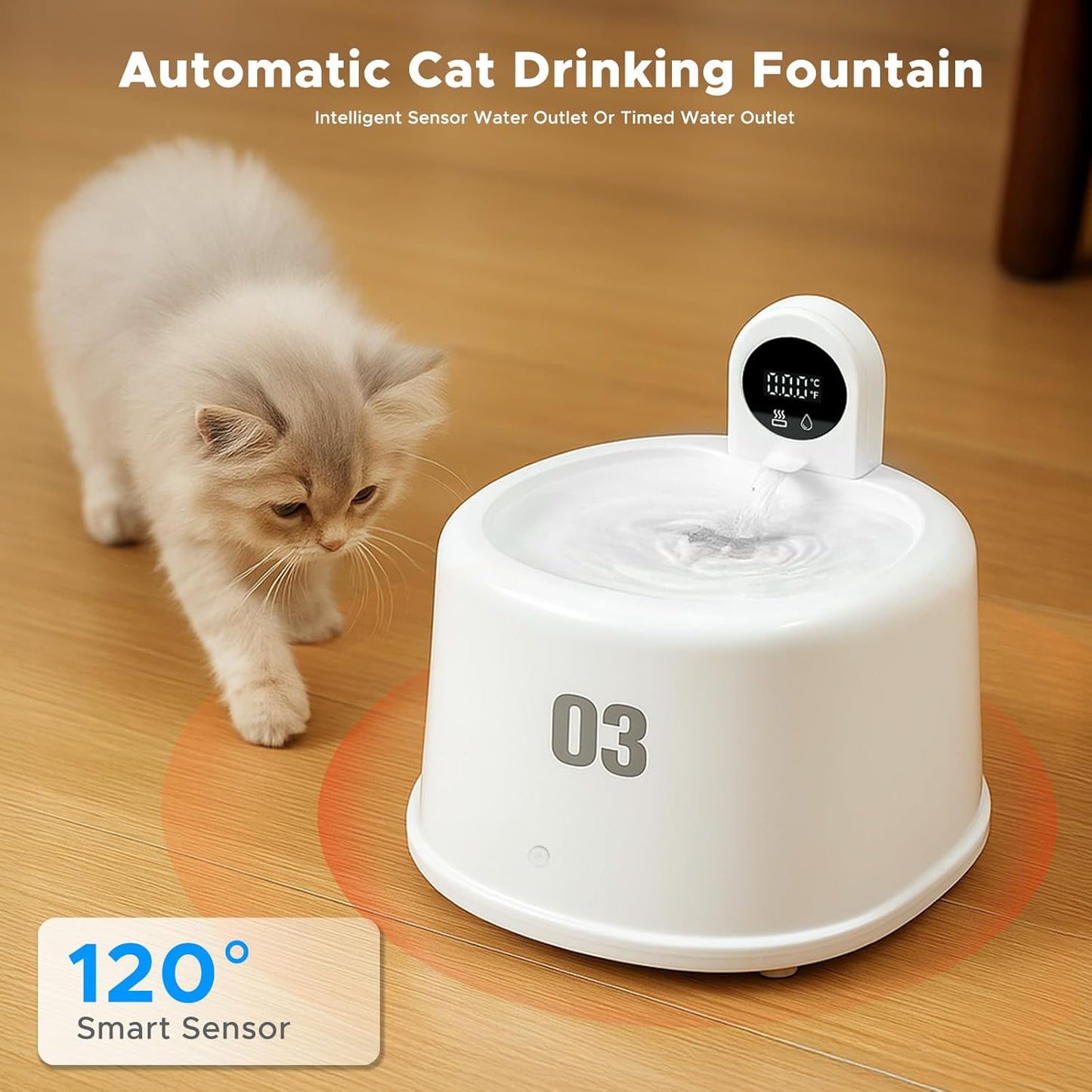 Cat Water Fountain, 2.5L Automatic Pet Water Dispenser with Ultra Filtration, Wireless Pump & Thermostatic Control, Quiet Indoor Cat Dog Fountain, Multi-Stage Filter for Clean Water