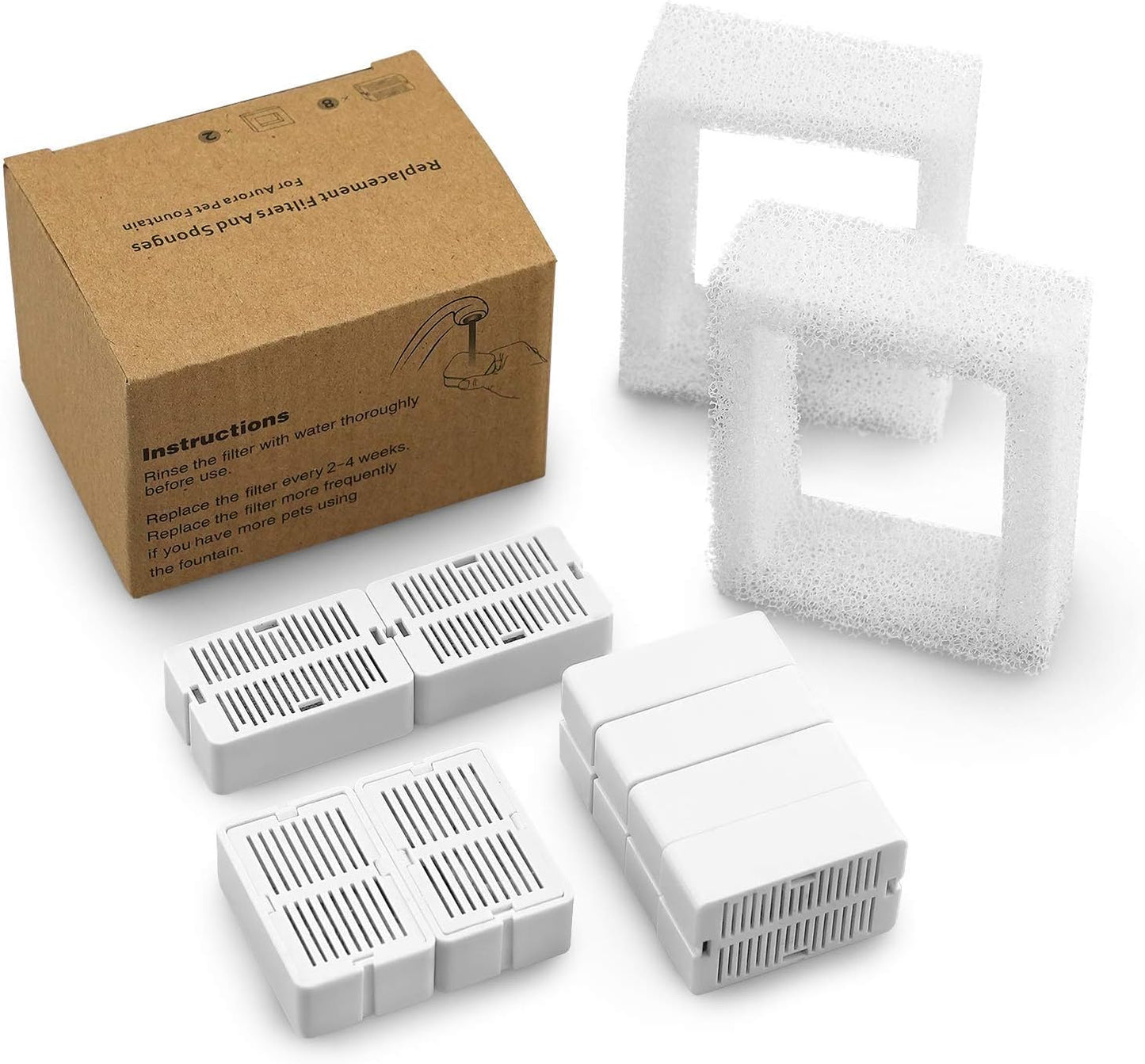 Ofat Home Cat Water Fountain Replacement Filters, 8 Pack Cat Fountain Carbon Filters and 2 Pack Foam Filters for Cat Water Fountain Dog Water Dispenser