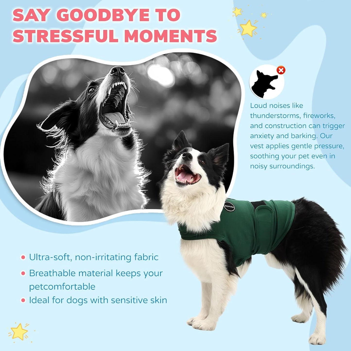 Dog Anxiety Relief Calming Vest, Dog Anxiety Jacket, Skin-Friendly Thunder Jacket