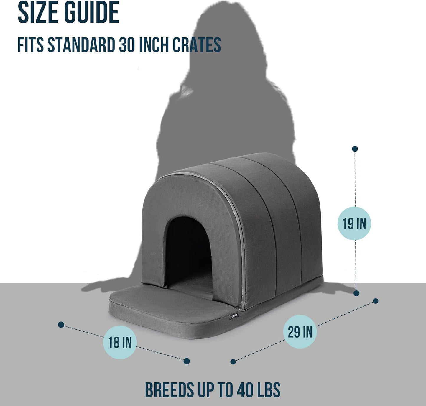 Orthopedic Dog House 2.0 - Outdoor Waterproof Dog Shelter w/Porch - Scratch Proof Indoor Pet House w/Egg-Crate Foam - Ideal for Medium Breeds & Fits 30-Inch Crate - 29"x18", Charcoal