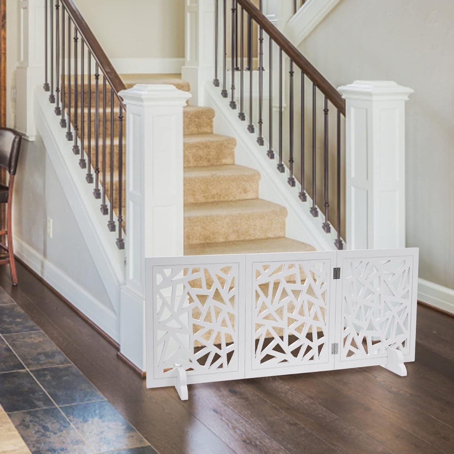 Freestanding Pet Gate Dog Gate, 3-Panel Folding Puppy Gate Wooden Fence Barrier for Small Medium Pet, Indoor Cat Dog Gates for House, Stairs, Doorways with 2Pcs Support Feet, 47" X 18.8"