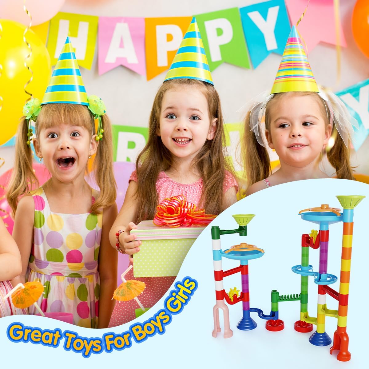 Marble Run Toy, 110pcs Marble Maze Kit STEM Educational Learning Toy for Kids, Mable Race Construction Railway Building Blocks with 60 Marbles Birthday Gift for Boys Girls 3 4 5 6 7 8 + Years Old