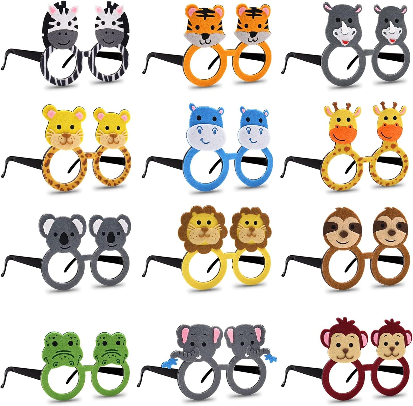 Bessmoso 12 Pack Jungle Animal Glasses Safari Costume Party Favors,12 Kinds of Eyeglasses for Petting Zoo Farmhouse Themed Birthday Party Jungle Safari Dress-Up Cosplay Party Supplies