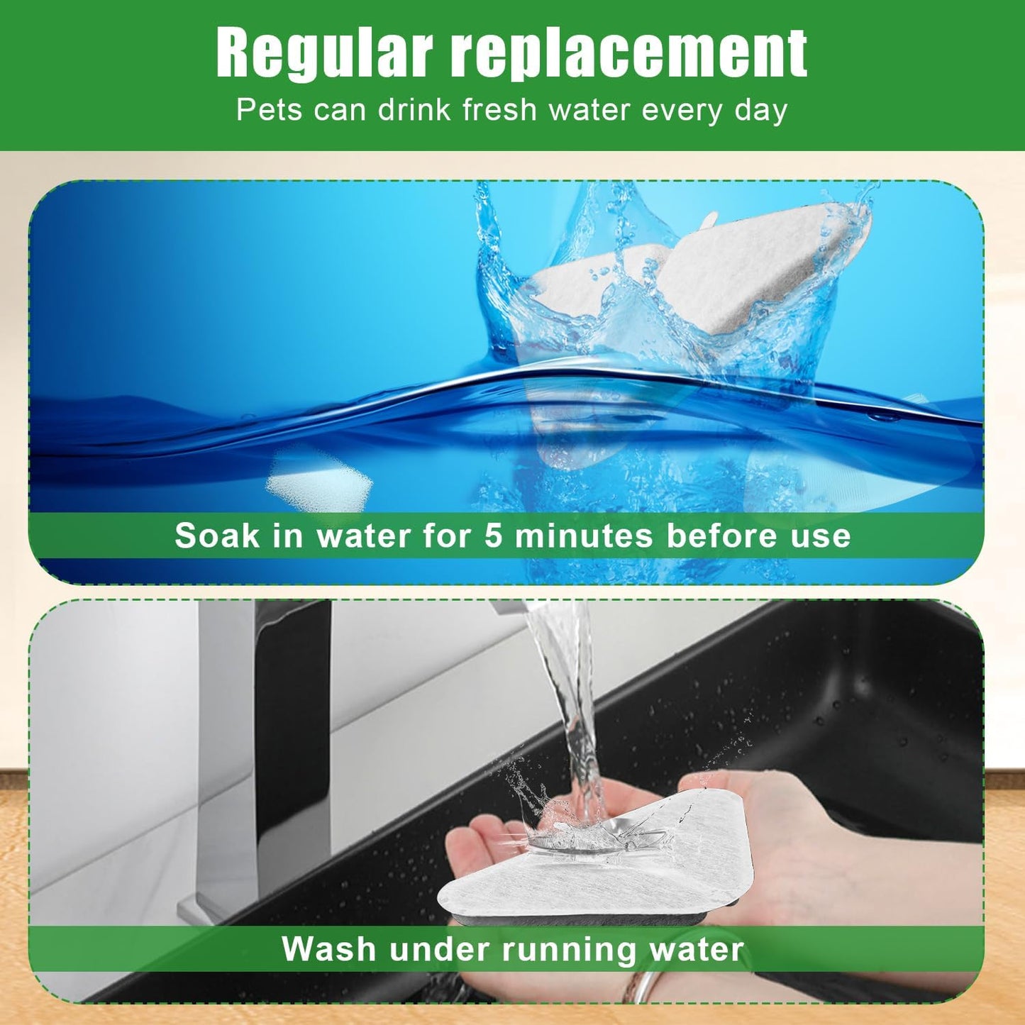 6 Packs Replacement Filters for Kastty Dog Water Fountain 230oz/7L, Pet Fountain Filters, Cat Water Fountain Filters with 5 Layers Filtration System, Including Filter, Sponges, Mesh Bags