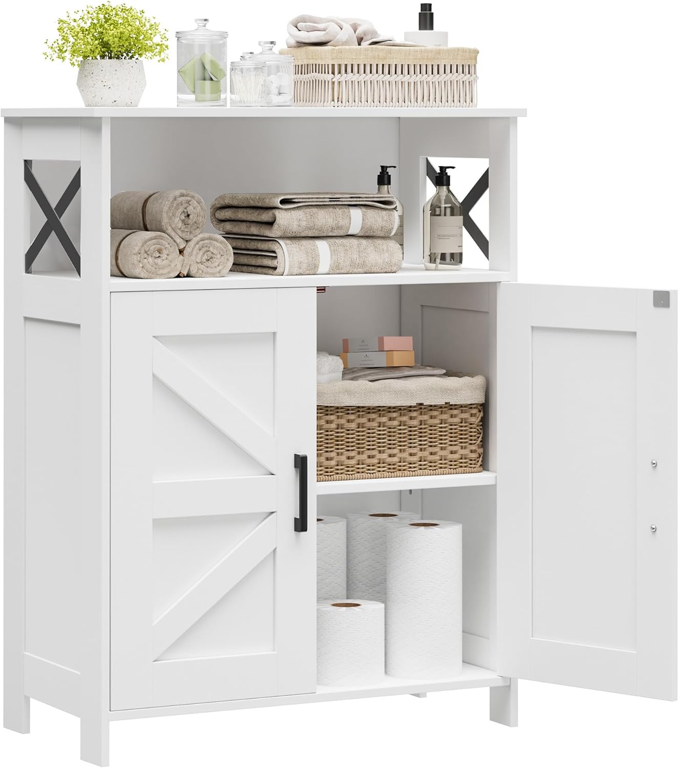 Homhedy Farmhouse Bathroom Storage Cabinet with 2 Doors, Toilet Paper Cabinet with Adjustable Shelves, Small Bathroom Cabinet for Kitchen/Laundry/Living Room, 11.8 x 23.6 x 31.5 Inches, White