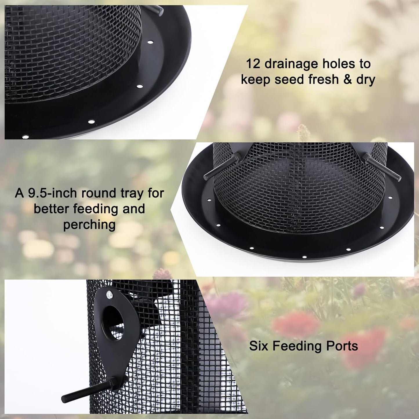 Gtongoko Hanging Bird Feeders for Outdoors 6.5 LB Large Capacity Squirrel Proof Metal Tube Bird Feeders for Thistle & Nyjer Seed Attracts Finch Cardinal,Titmice,Swallow Black