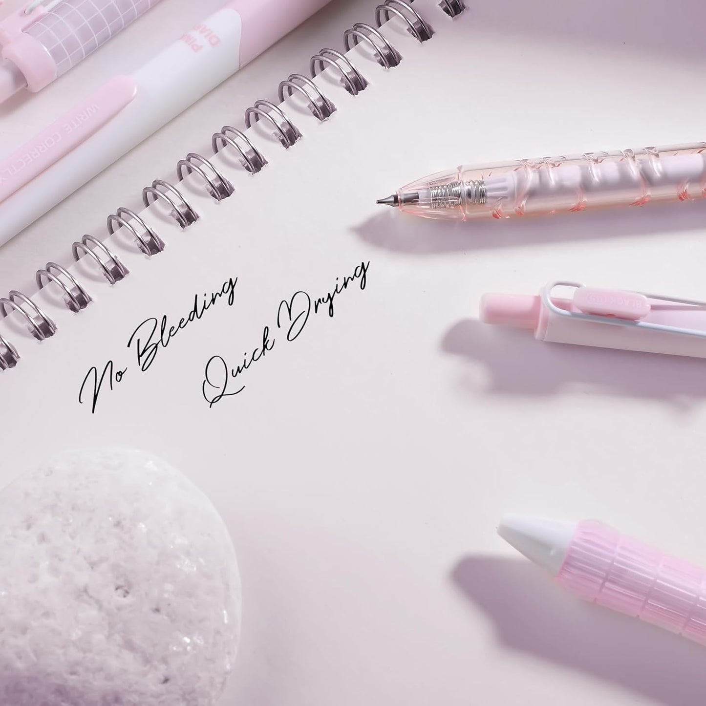 10 Count Pastel Gel Ink Pen Set,Cute Note Taking 0.5mm Fine Point Retractable 10 Count Black Ink Pens with for Writing, Journaling, School, Office (Pink)