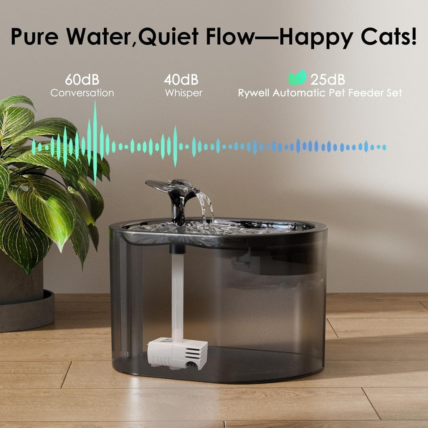 Automatic Cat Feeder and Water Fountain, Rywell 3L WiFi Timed Pet Food Dispenser and 2.5L Water Dispenser with APP for Cats and Dogs, Voice Recorder, Stainless Steel Bowl, Low Noise, Dual Power Supply